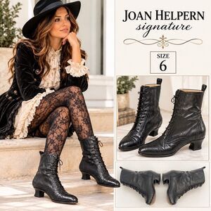 Vintage Joan Helpern Signature Black Leather Victorian Style Boot Gothic Sz 6